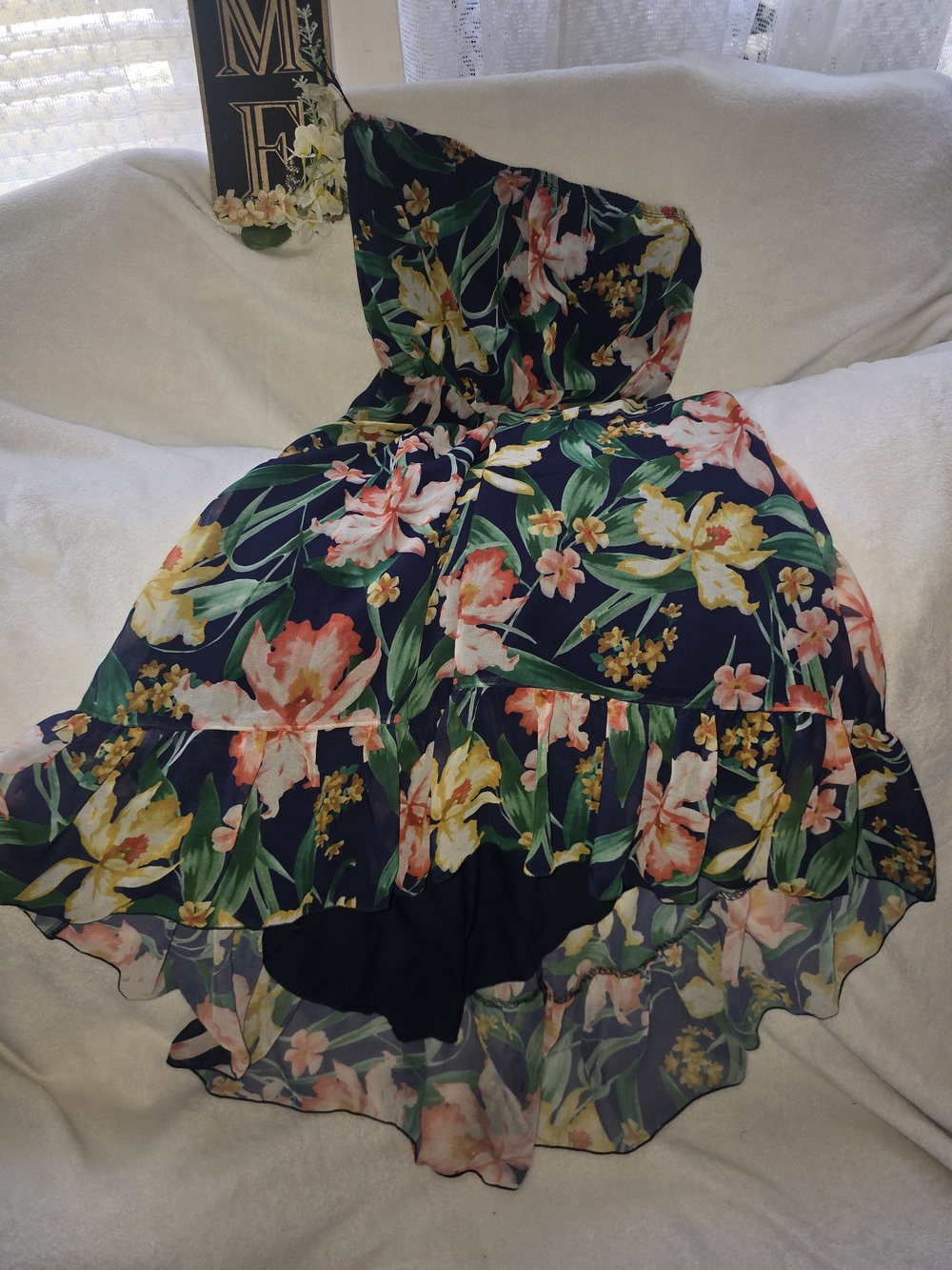 Floral Navy  Strapless Summer Dress